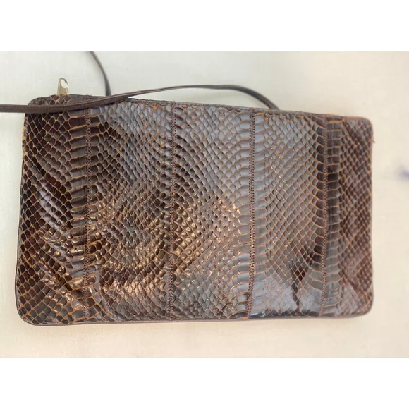 Women's Vintage La Belle Brown Snakeskin Clutch Small - Picture 8 of 15